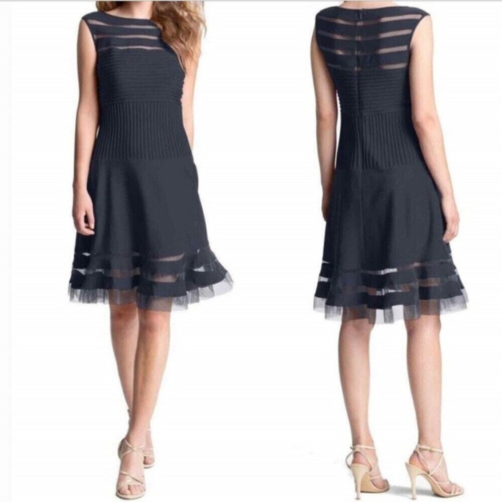 Tadashi Shoji Illusion Dress Party Cocktail Occasion Mesh Stretch Pintuck sz XL